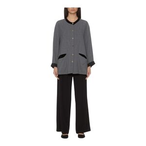 FLAX Gray with Black Wool Linen Blend Lagenlook Oversized Jacket Size Small